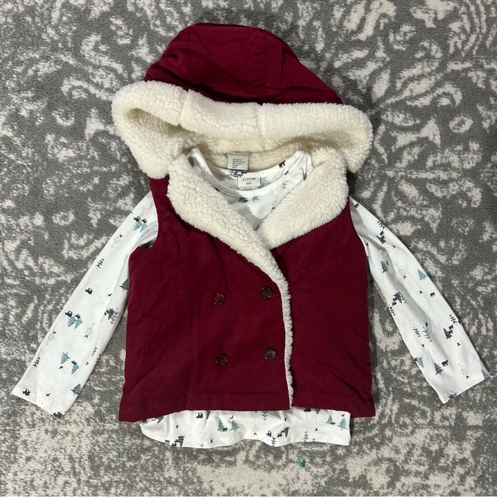 Aspen Kids Long Sleeve shirt with Red Vest NWOT XS(4)